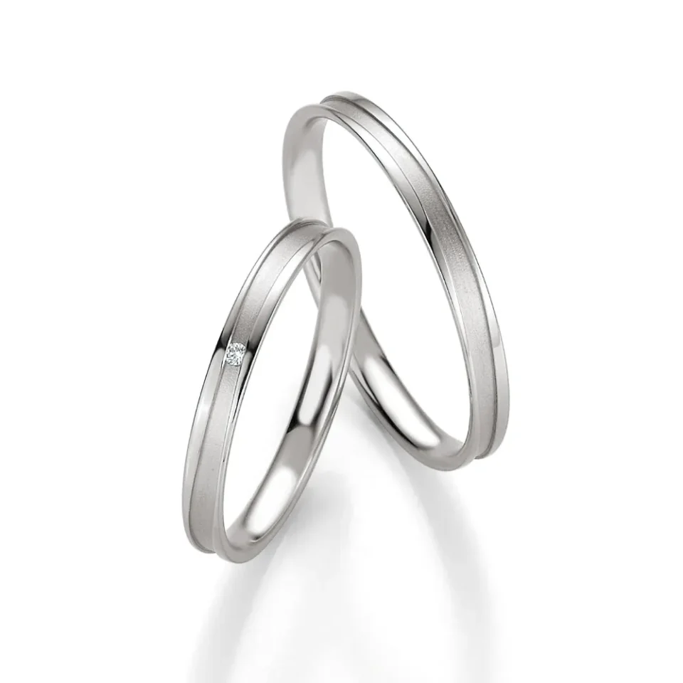 Alianzas de boda de oro blanco con diamante