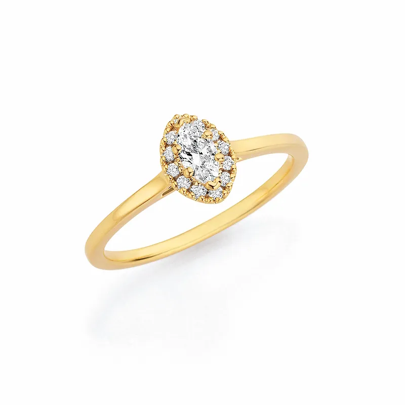 Anillo de compromiso de oro amarillo con diamantes