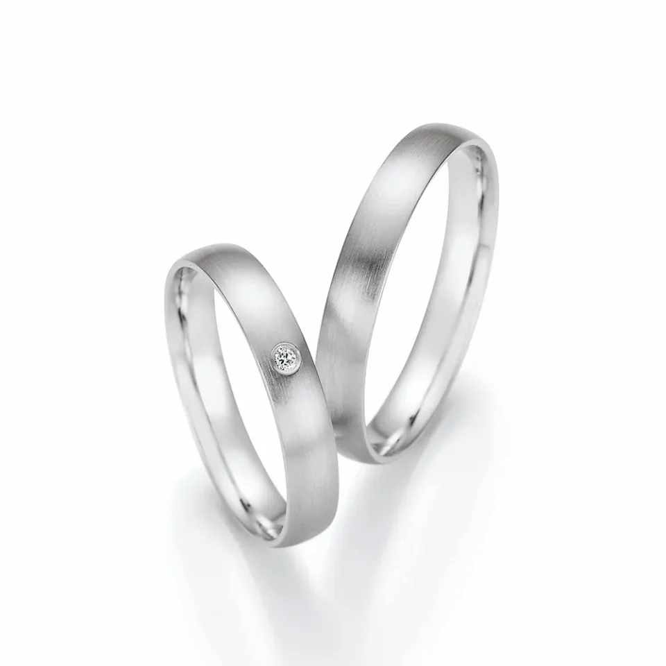 Alianzas de boda de oro blanco con diamante