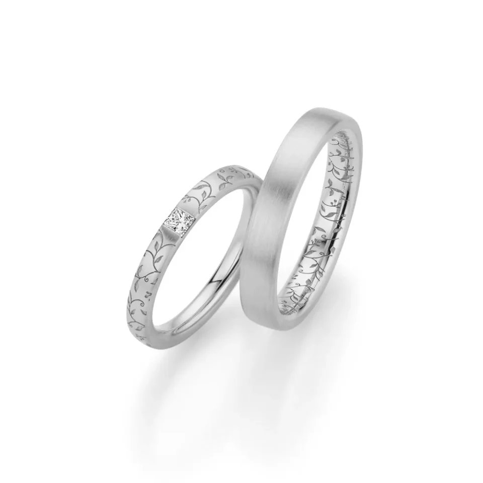 Alianzas de boda de platino con diamante