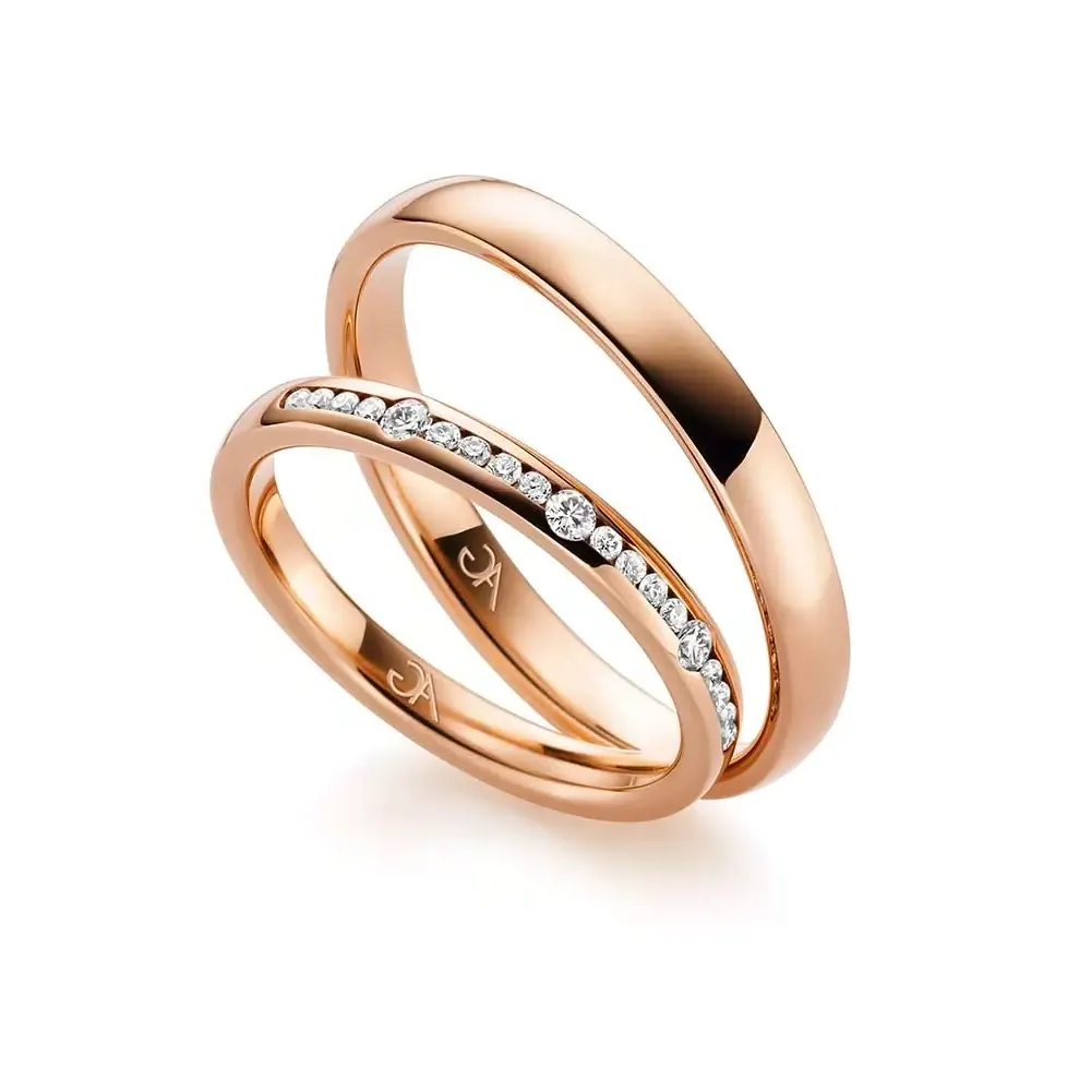 Alianzas de boda de oro rosado con diamantes