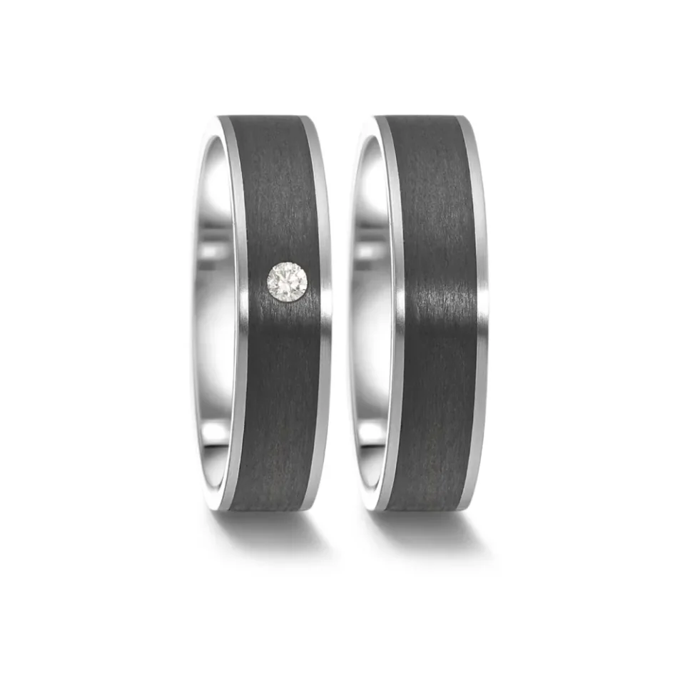 Alianzas de boda de acero y carbono con diamante