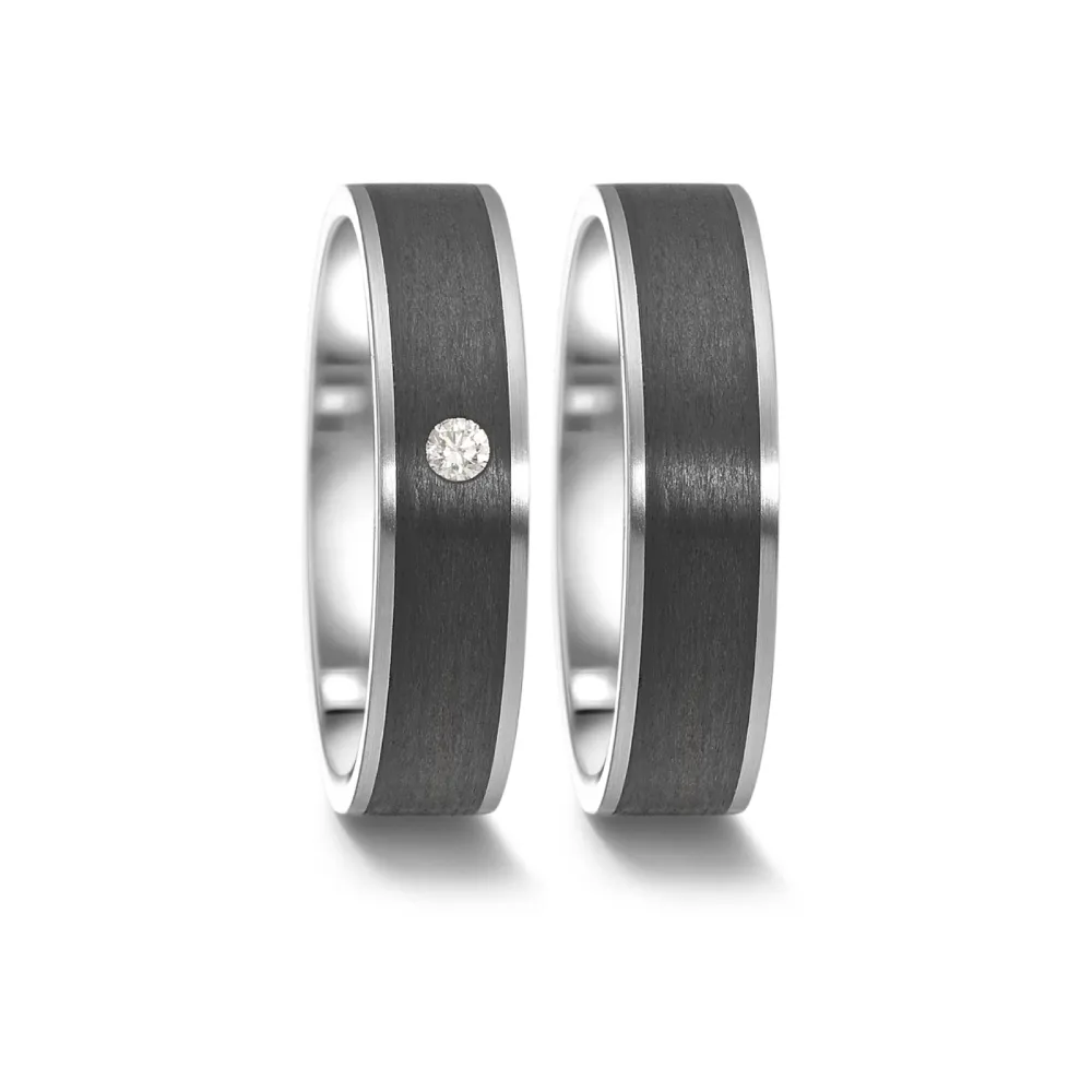 Alianzas de boda de acero y carbono con diamante
