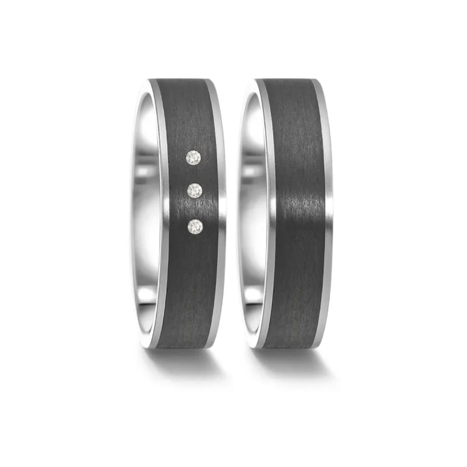 Alianzas de boda de acero y carbono con diamantes