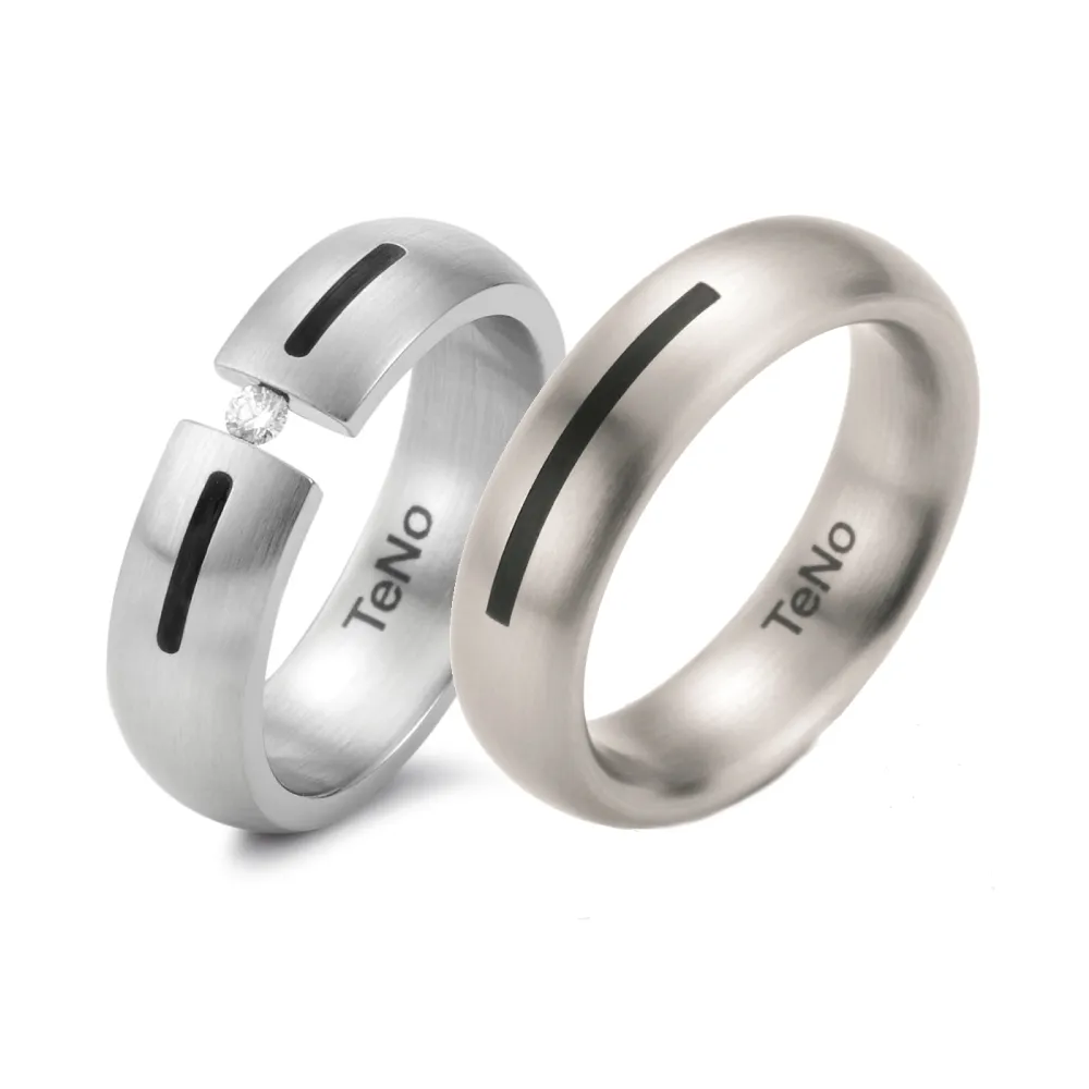 Alianzas de boda de acero y cerámica con diamante