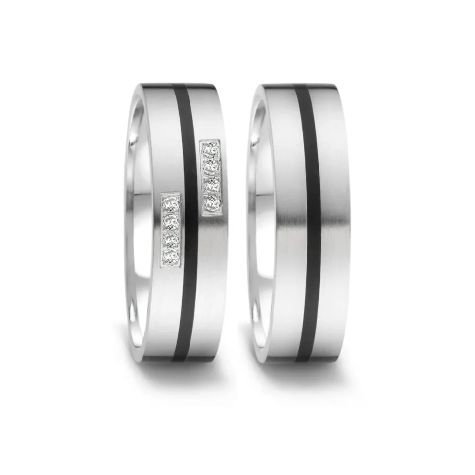 Alianzas de boda de acero y cerámica con diamantes