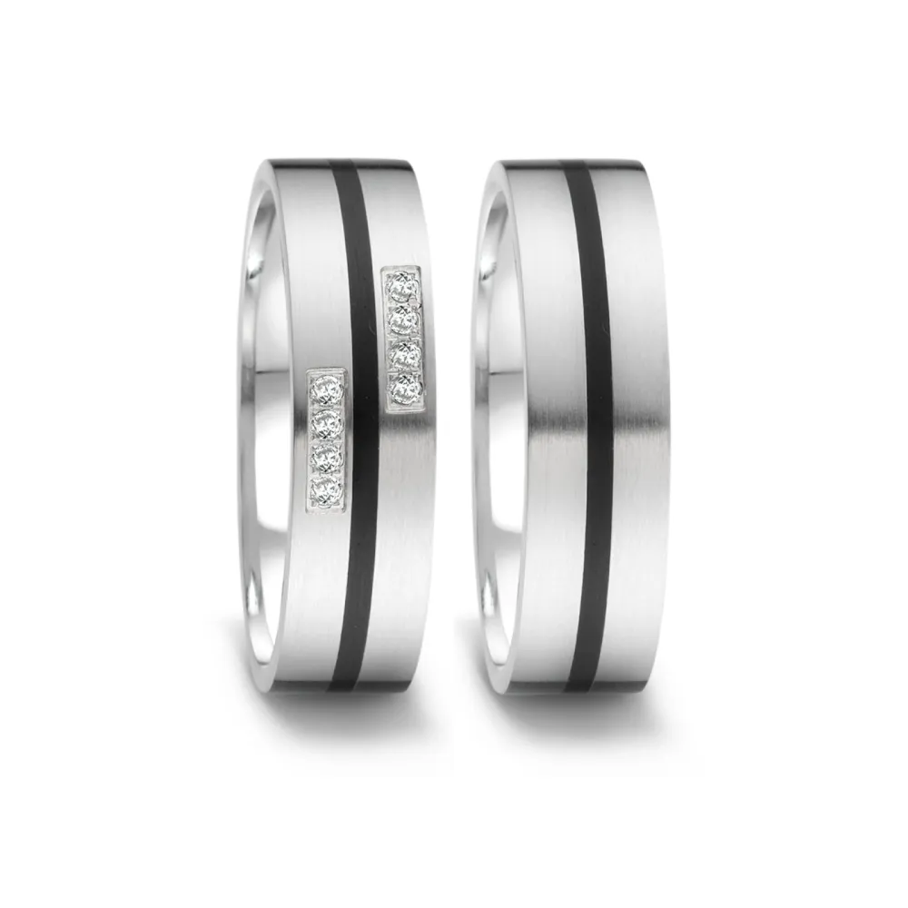 Alianzas de boda de acero y cerámica con diamantes