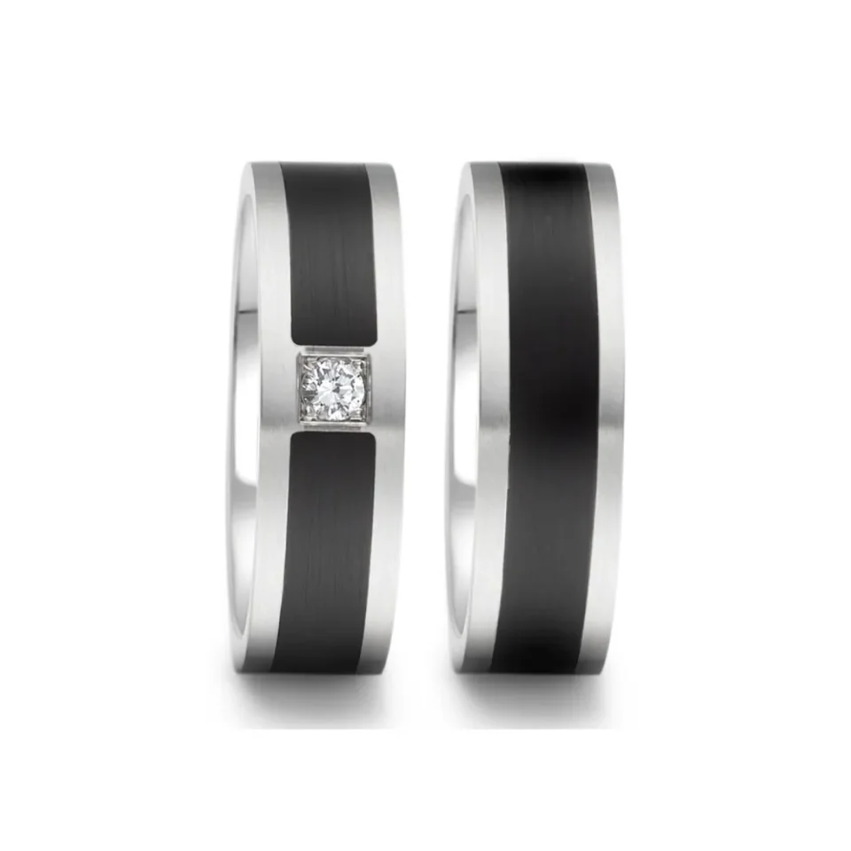 Alianzas de boda de acero y cerámica con diamante