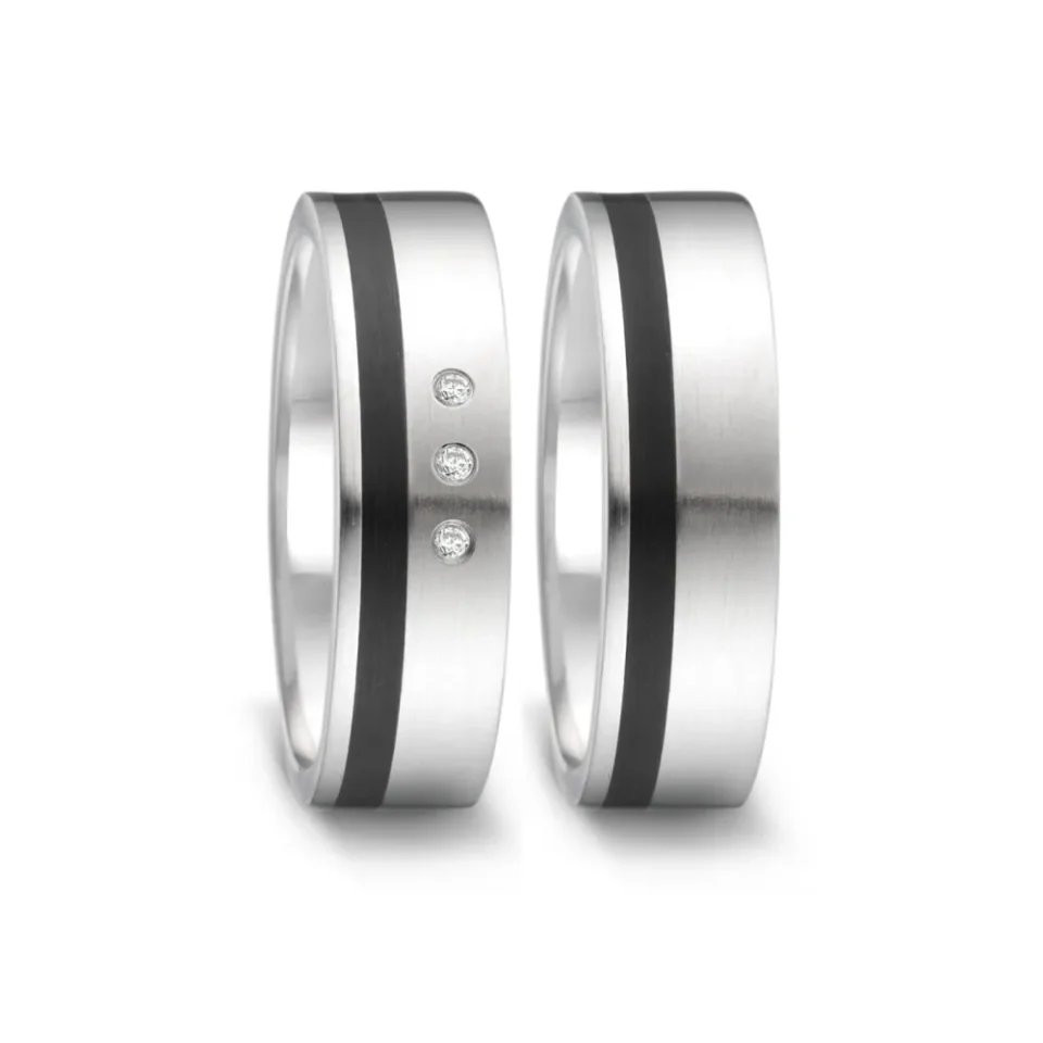 Alianzas de boda de acero y cerámica con diamantes