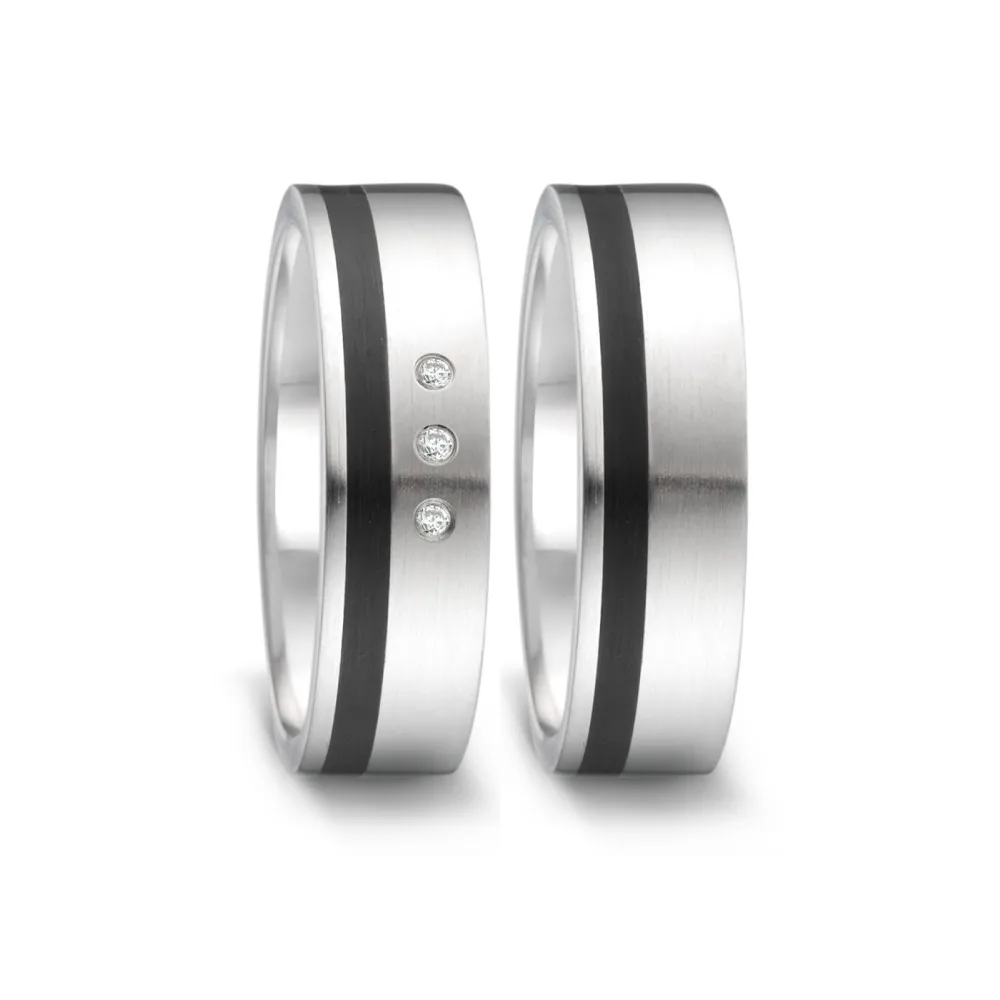 Alianzas de boda de acero y cerámica con diamantes