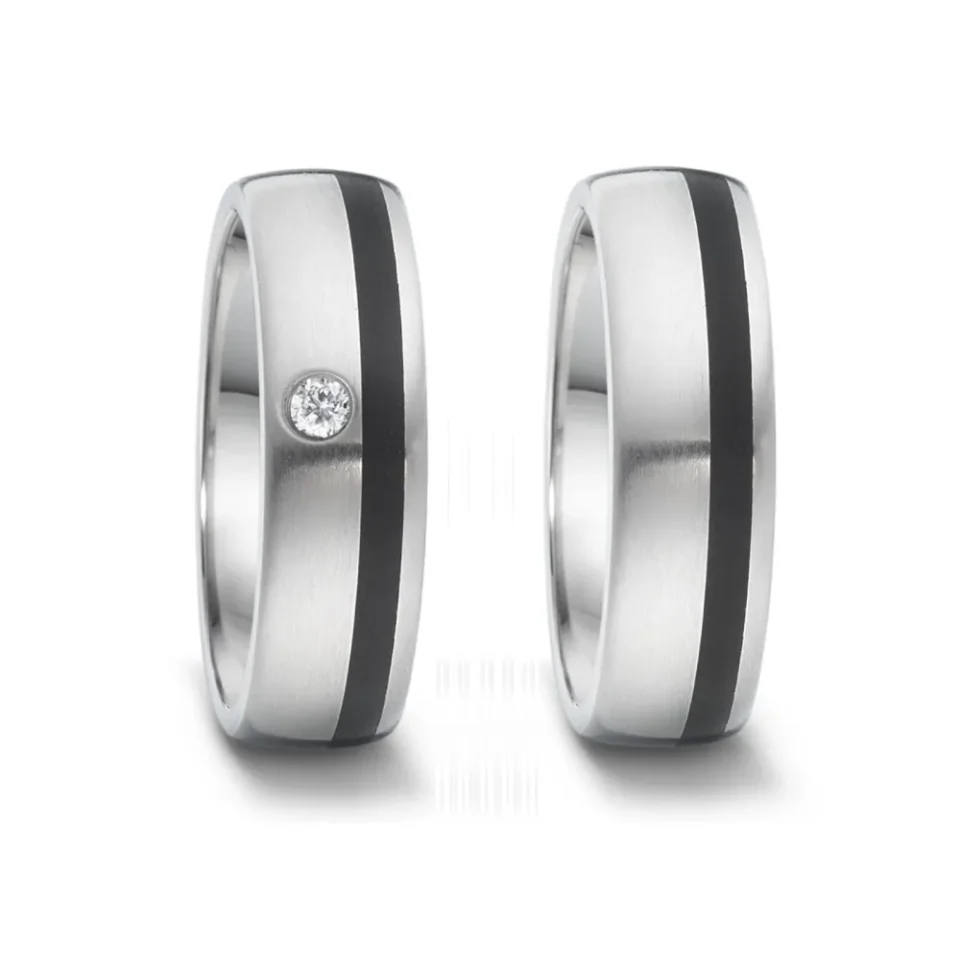 Alianzas de boda de acero y cerámica con diamante