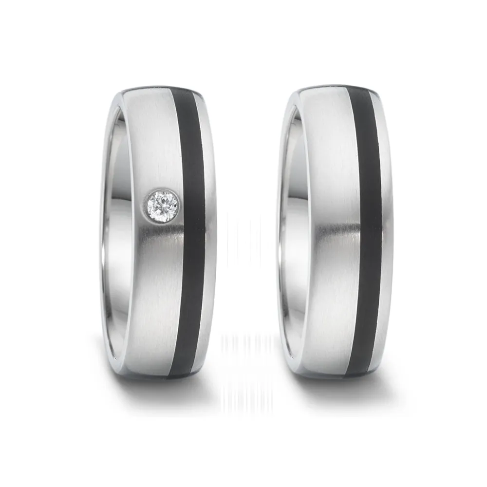 Alianzas de boda de acero y cerámica con diamante