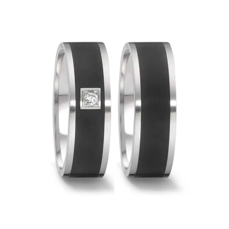 Alianzas de boda de acero y cerámica con diamante