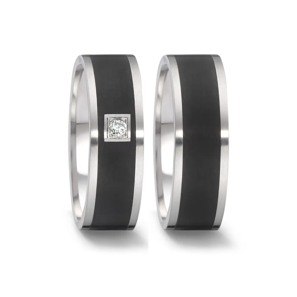 Alianzas de boda de acero y cerámica con diamante