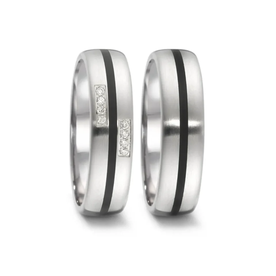 Alianzas de boda de acero y cerámica con diamantes
