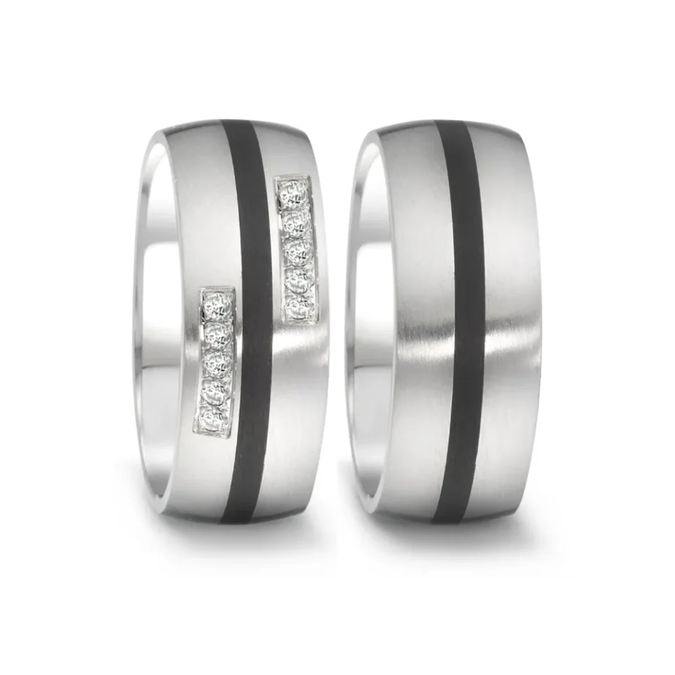 Alianzas de boda de acero y cerámica con diamantes