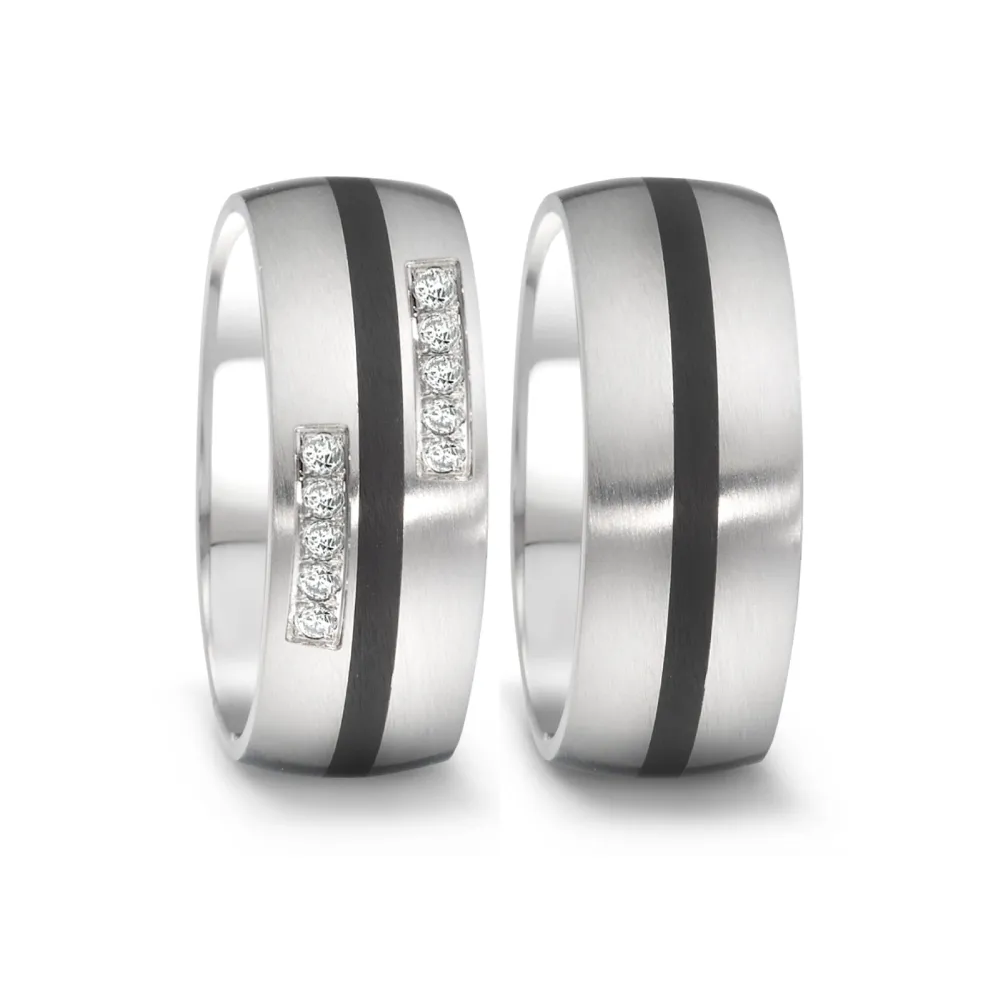 Alianzas de boda de acero y cerámica con diamantes