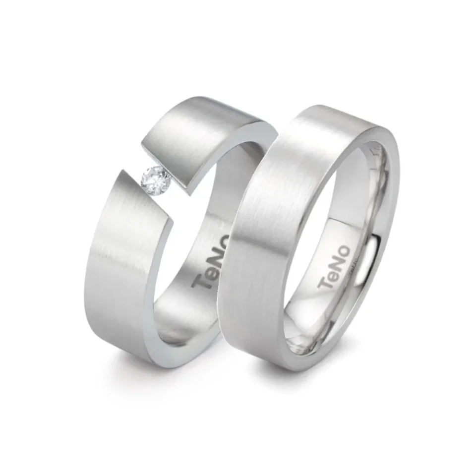 Alianzas de boda de acero con diamante