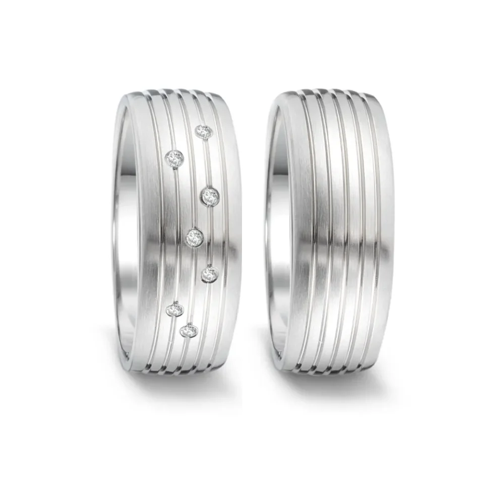 Alianzas de boda de acero con diamantes