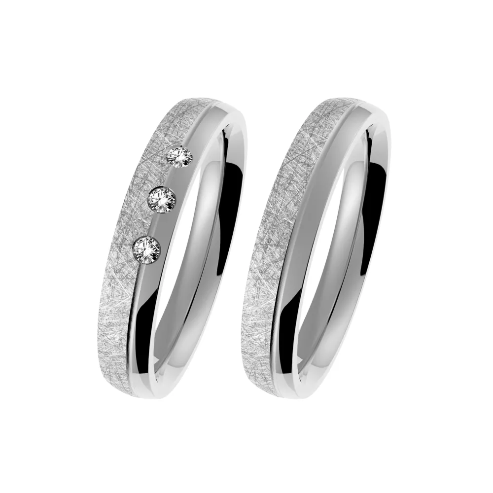 Alianzas de boda de acero y platino con diamantes