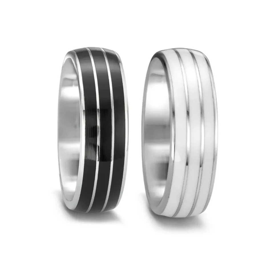 Alianzas de boda de acero y cerámica