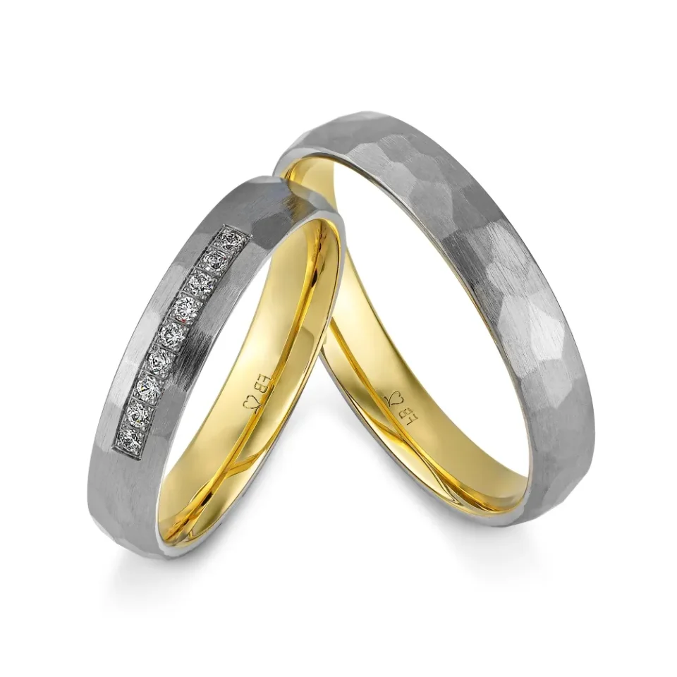 Alianzas de boda de tántalo y oro amarillo con diamantes