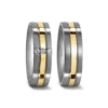 Alianzas de boda de titanio y oro amarillo con diamantes