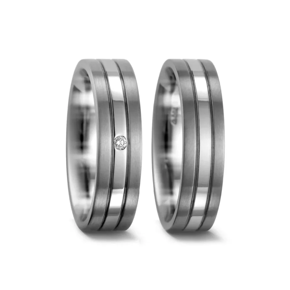 Alianzas de boda de titanio y paladio con diamante