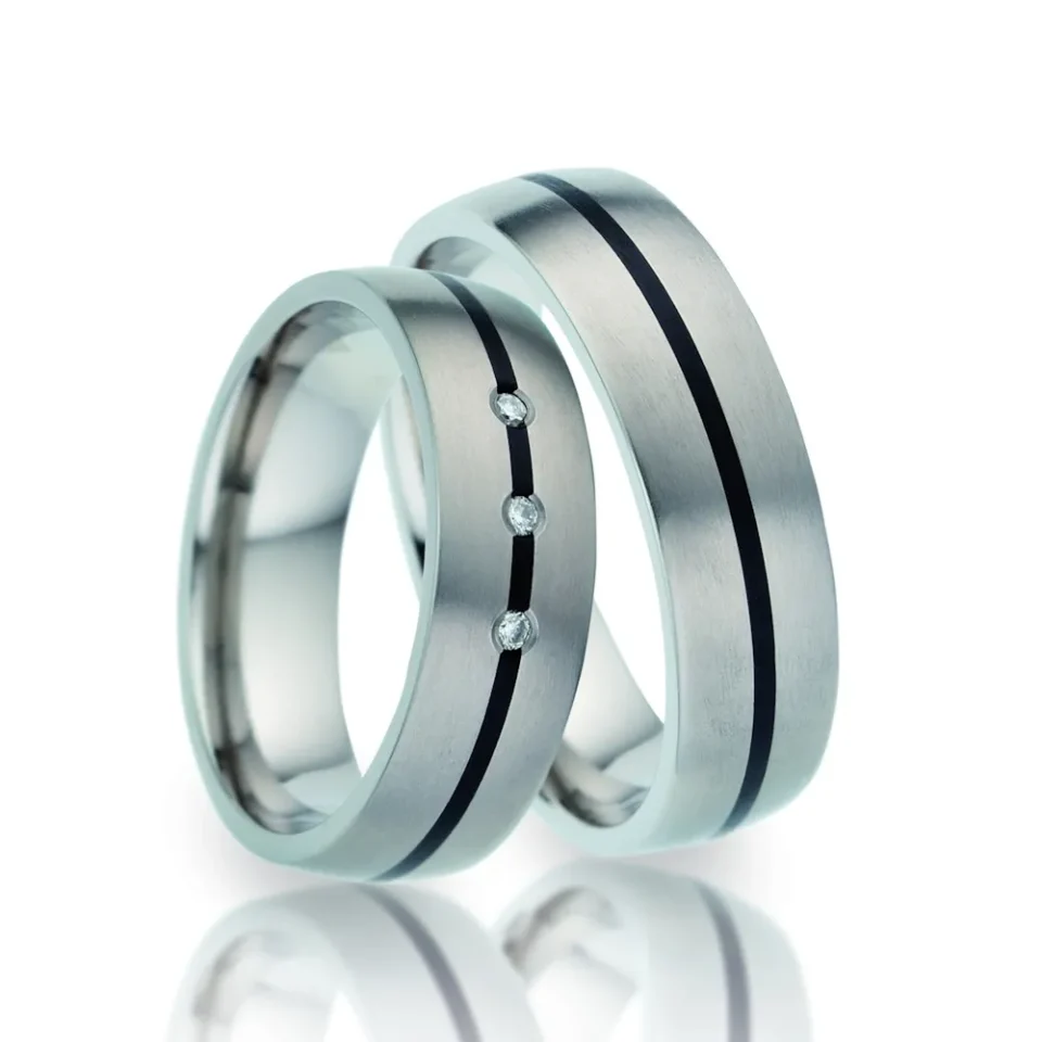 Alianzas de boda de titanio y cerámica con diamantes