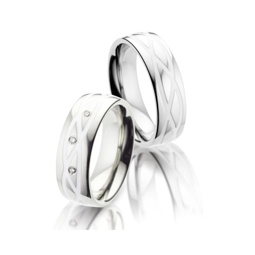 Alianzas de boda de titanio y cerámica con diamantes