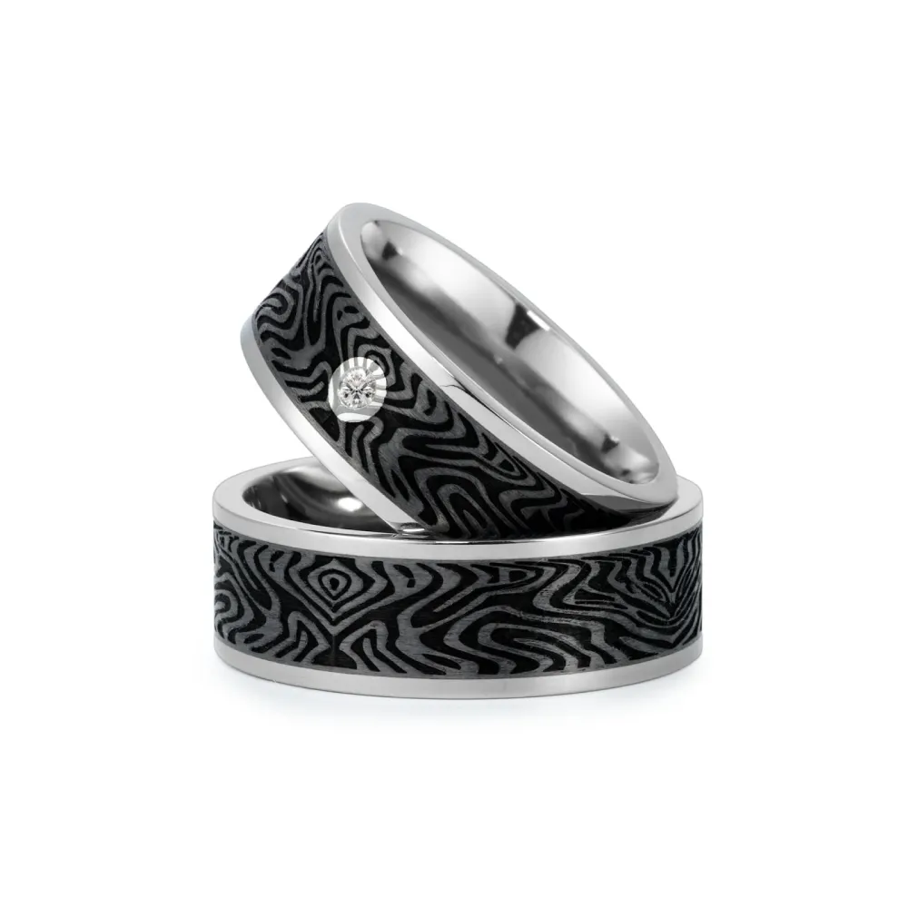 Alianzas de boda de titanio y carbono con diamante