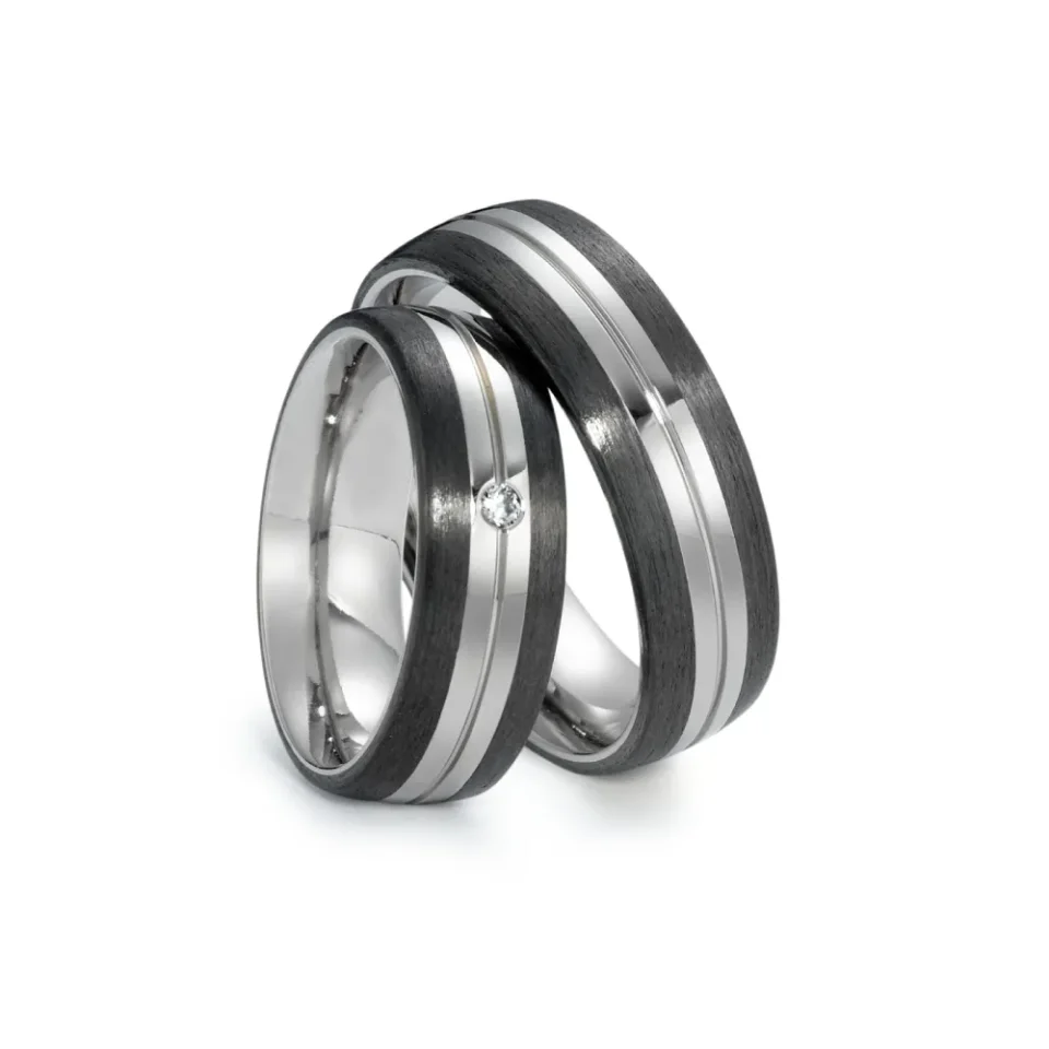 Alianzas de boda de titanio y carbono con diamante
