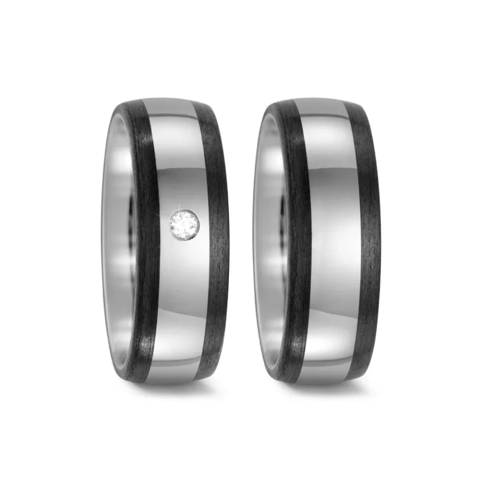 Alianzas de boda de titanio y carbono con diamante