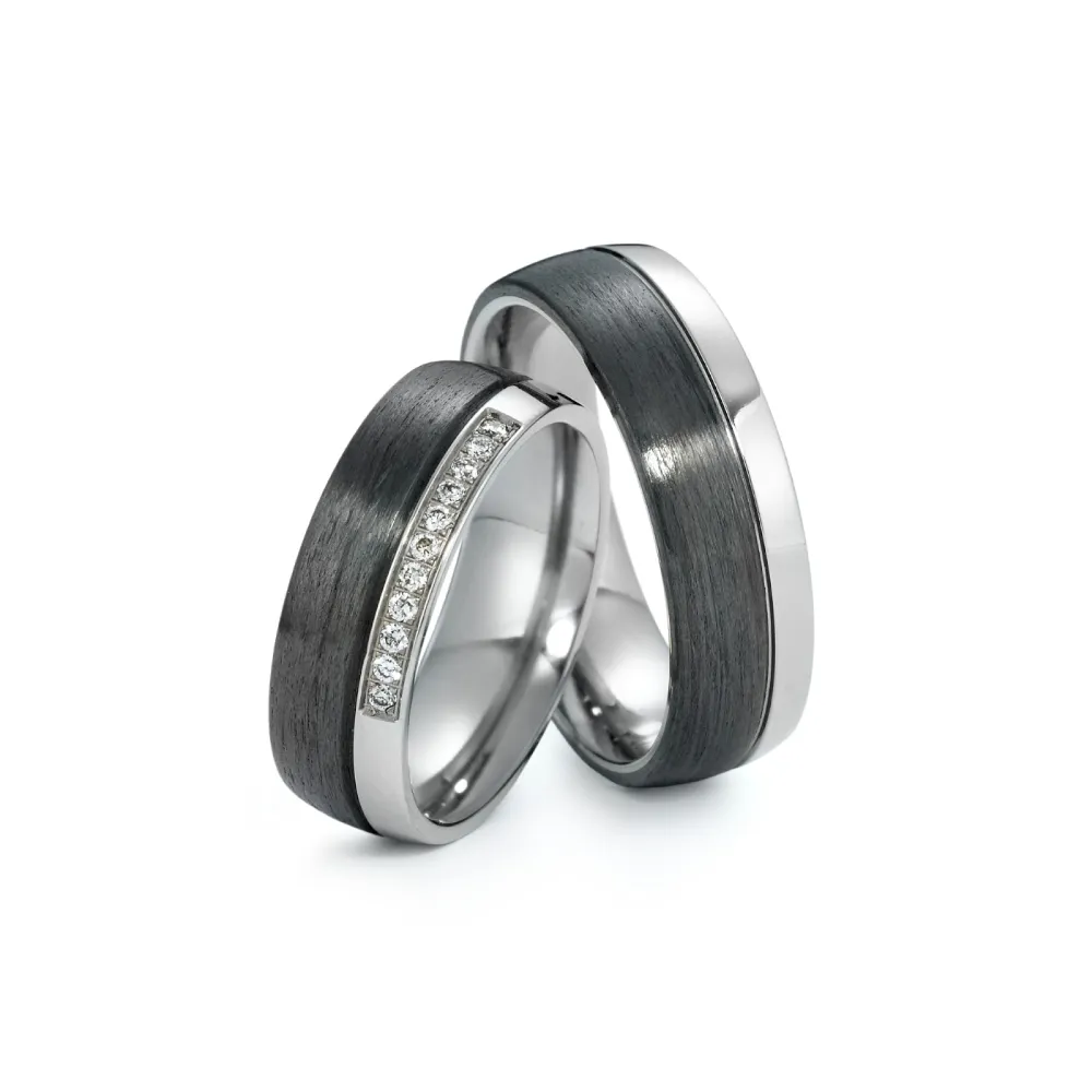 Alianzas de boda de titanio y carbono con diamantes