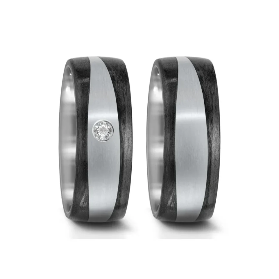 Alianzas de boda de titanio y carbono con diamante