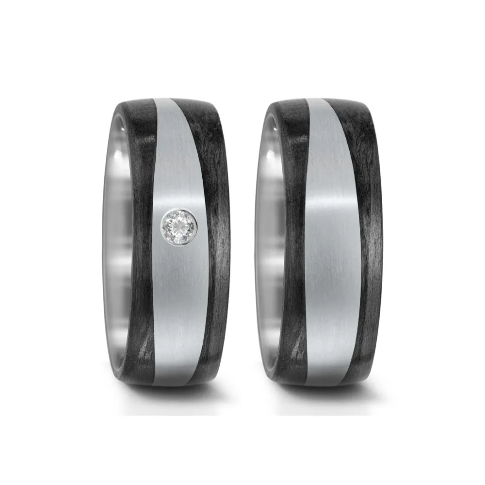 Alianzas de boda de titanio y carbono con diamante