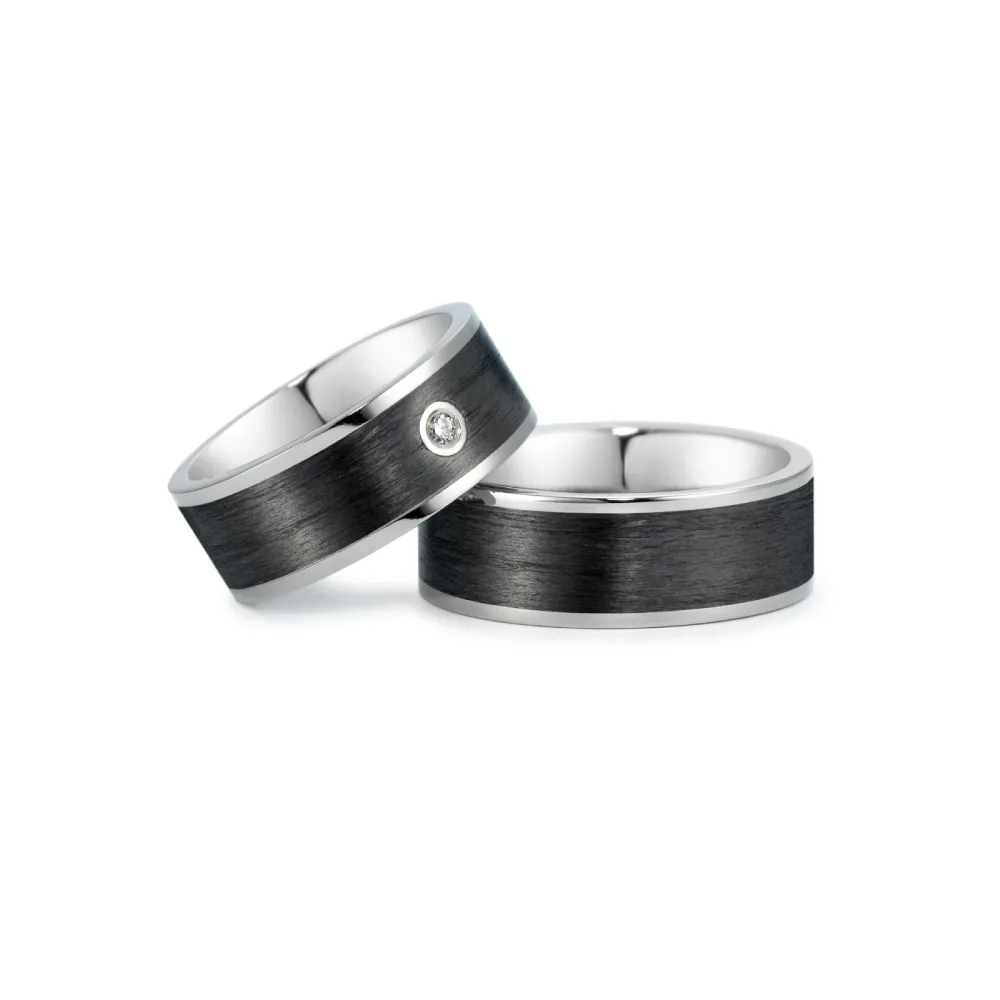 Alianzas de boda de titanio y carbono con diamante