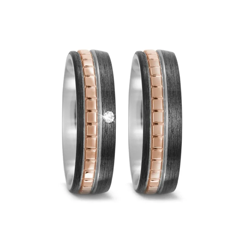 Alianzas de boda de titanio y carbono con diamante