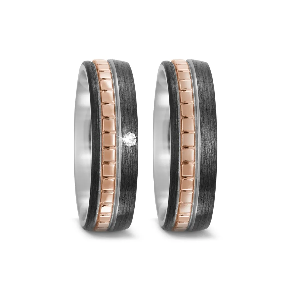 Alianzas de boda de titanio y carbono con diamante