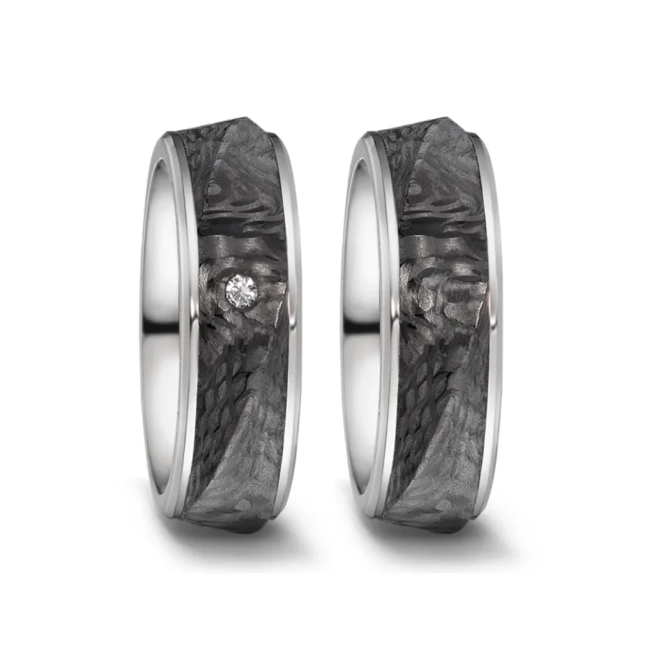 Alianzas de boda de titanio y carbono con diamante