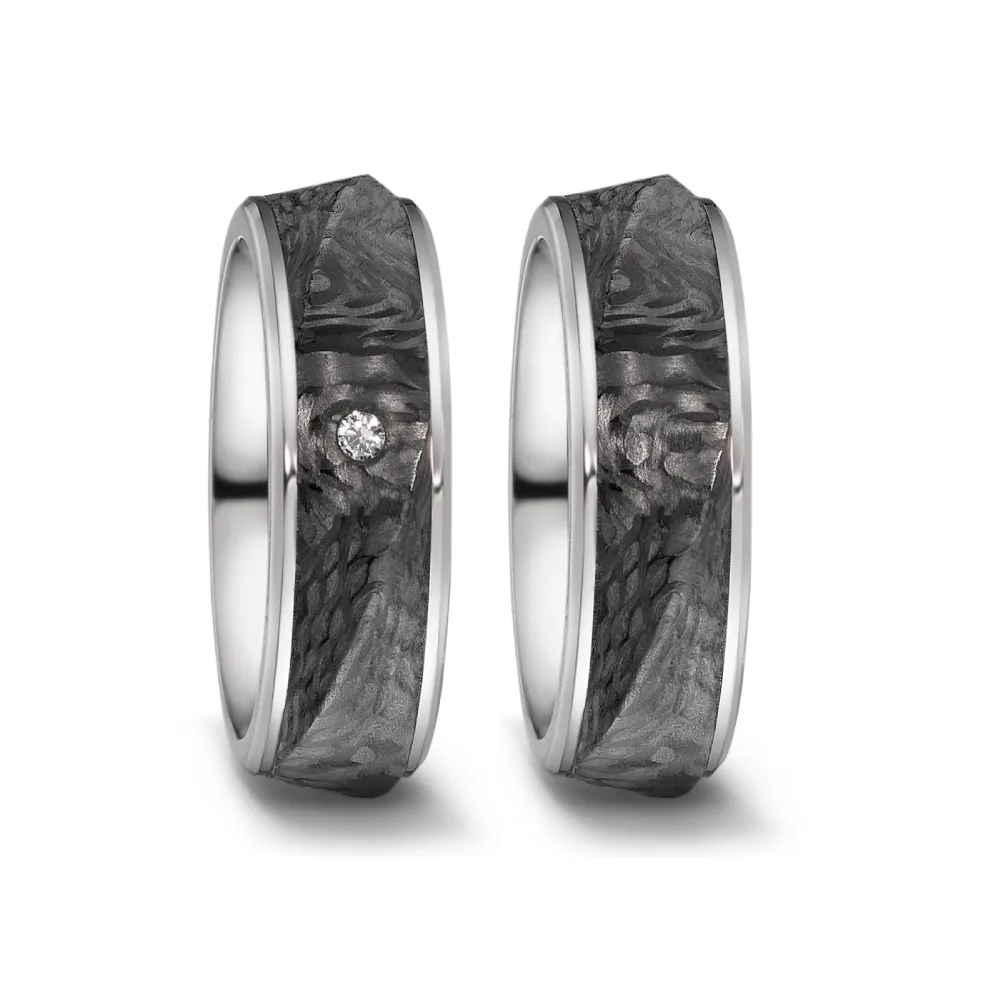 Alianzas de boda de titanio y carbono con diamante