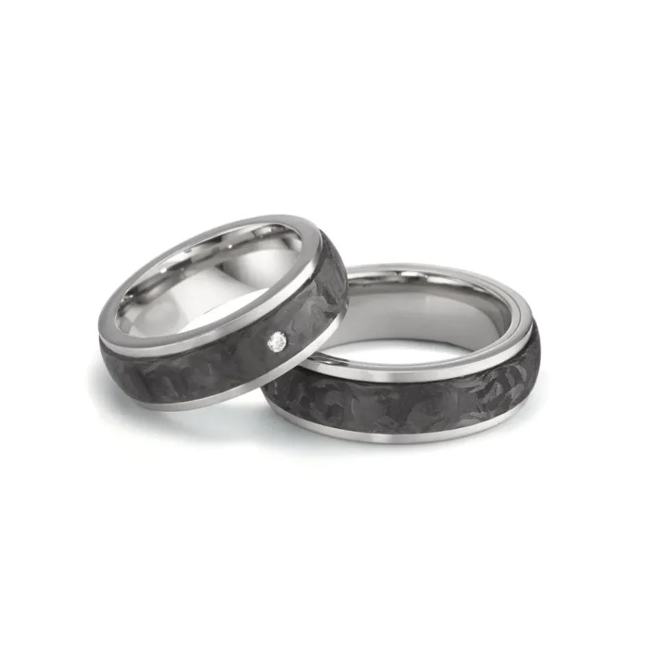 Alianzas de boda de titanio y carbono con diamante