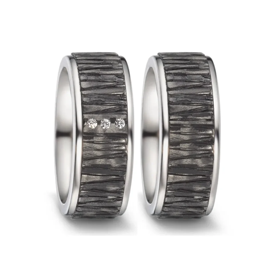 Alianzas de boda de titanio y carbono con diamantes