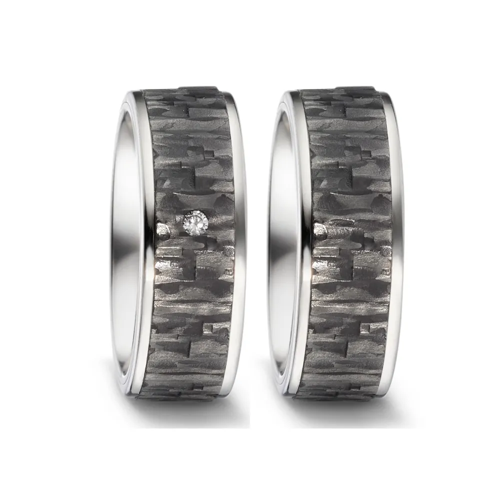 Alianzas de boda de titanio y carbono con diamante