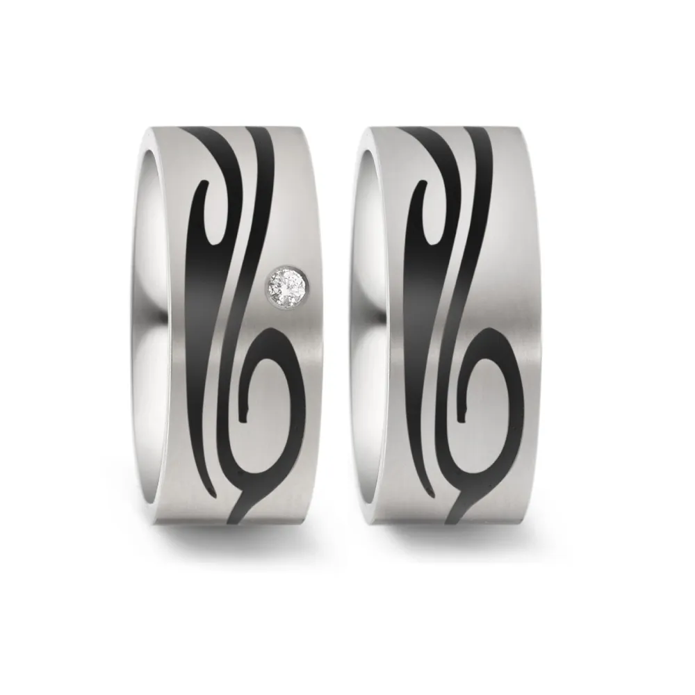 Alianzas de boda de titanio y carbono con diamante