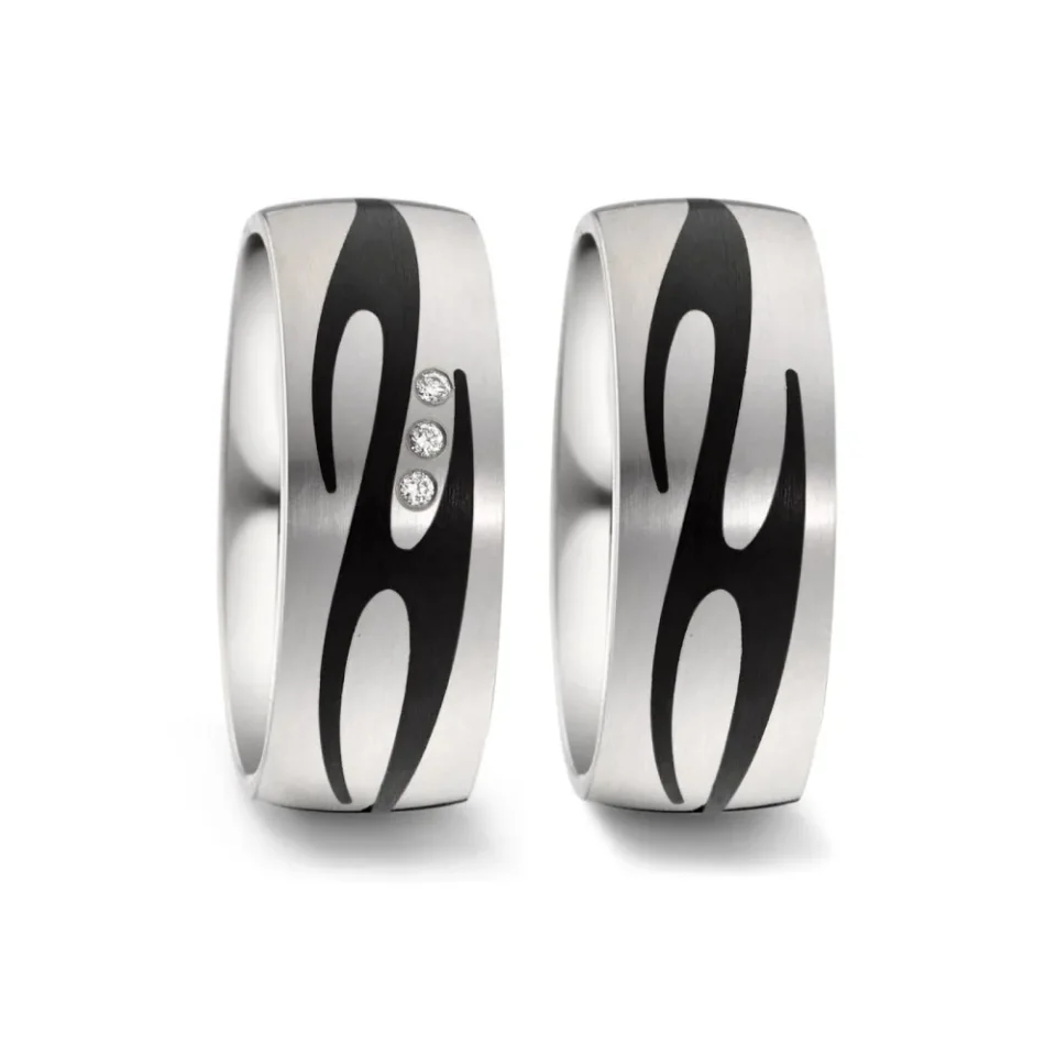 Alianzas de boda de titanio y carbono con diamantes