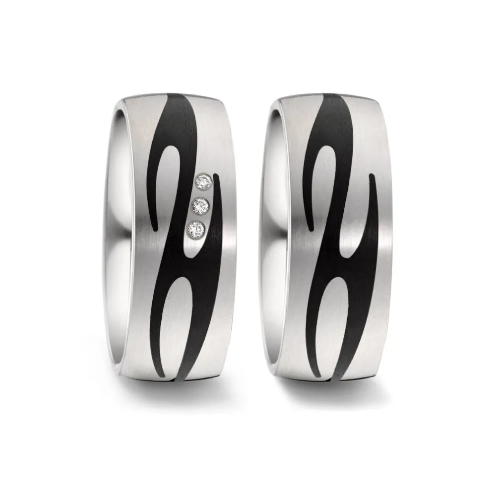 Alianzas de boda de titanio y carbono con diamantes