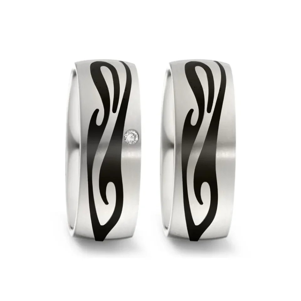 Alianzas de boda de titanio y carbono con diamante