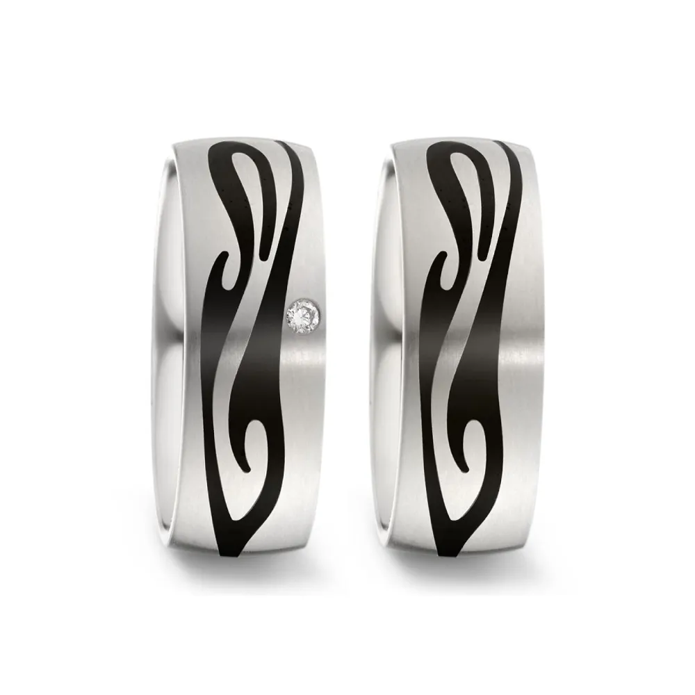 Alianzas de boda de titanio y carbono con diamante