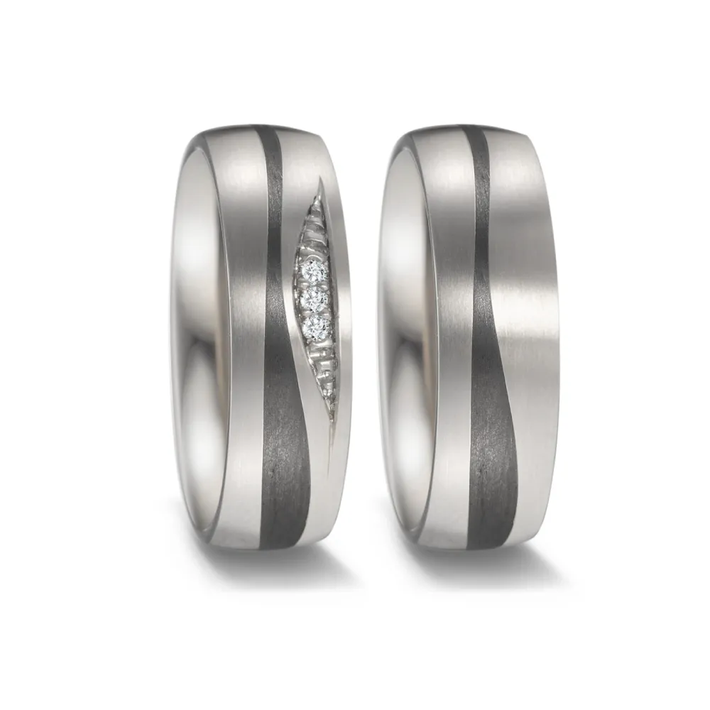 Alianzas de boda de titanio y carbono con diamantes